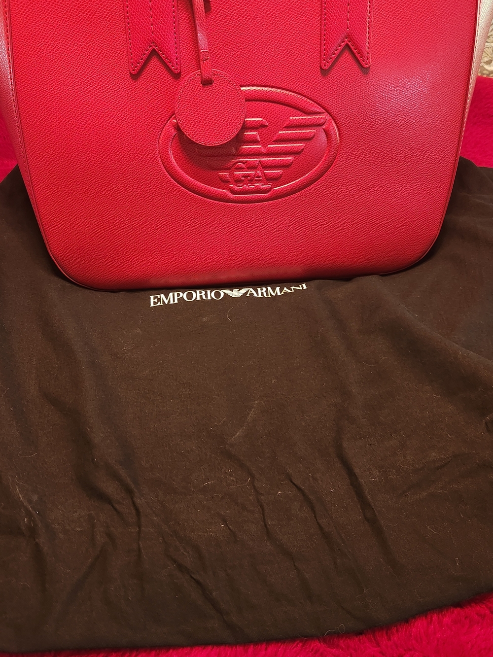 Emporio Armani Vibrant Red Logo-Embossed Tote